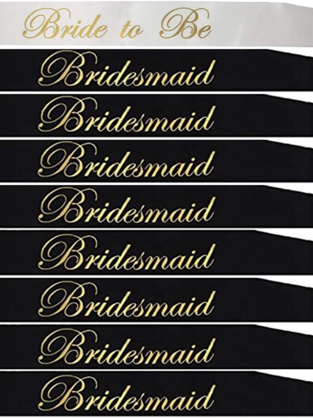 Bridal Shower Bachelorette Party Satin Sash Set:1 Bride to Be Sash, 8 Bridesmaid
